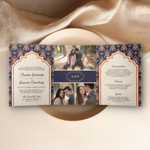 Lila Orange Ikat Alles in Einem Indischen Hochzeit Dreifach Gefaltete Einladung