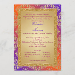 Lila, orange, laden Gold-IMITAT Glitzer-Hochzeit Einladung