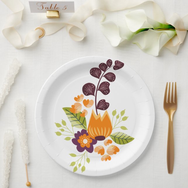 Lila Orange Modern Floral Pappteller (Hochzeit)