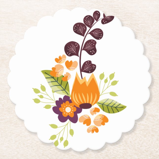 Lila Orange Modern Floral Untersetzer (Vorderseite)