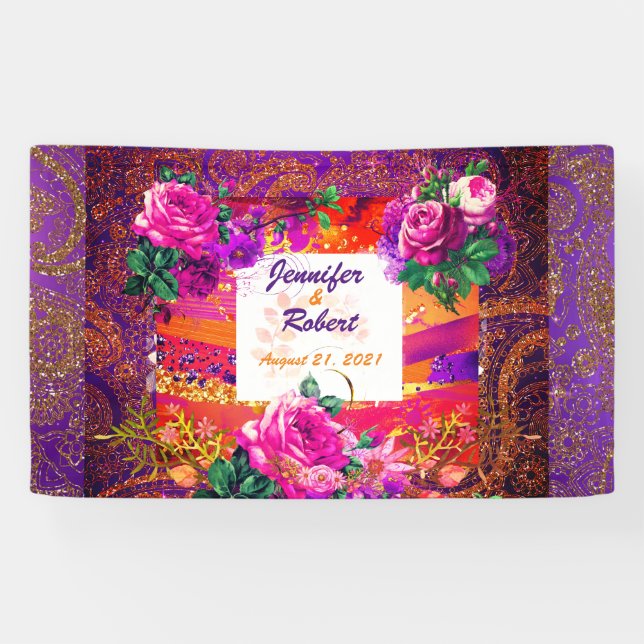 Lila Orange Paisley Floral Banner (Horizontal)
