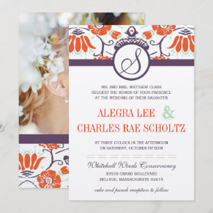 Lila Orange Persimmon und Mint Paisley Wedding Einladung