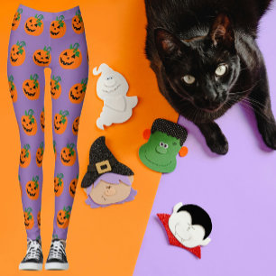 Lila Orange Personalisiert Happy Kürbislaterne Leggings