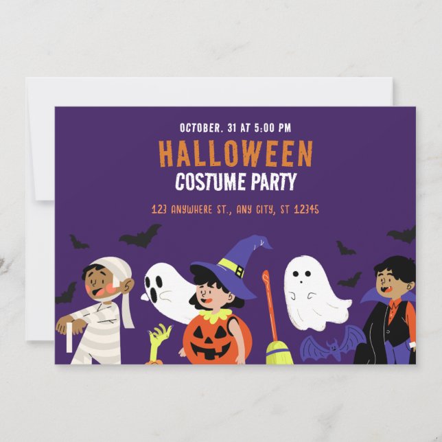 Lila Orange Playful Illustration Halloween-Party Einladung (Vorderseite)