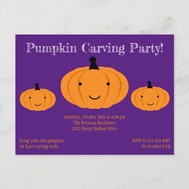 Lila Orange Pumpkin Halloween-Party Einladung (Vorderseite)