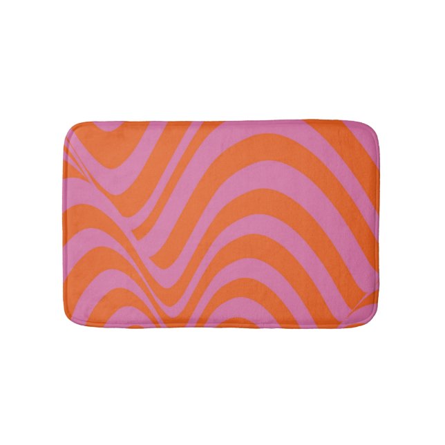 Lila Orange Retro Flüssig Groovy Stripe Muster Badematte (Vorderseite)