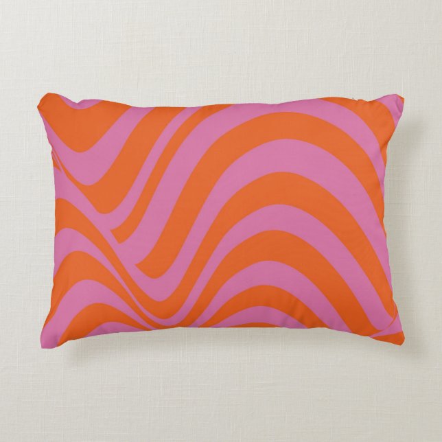 Lila Orange Retro Flüssig Groovy Stripe Muster Dekokissen (Vorderseite)