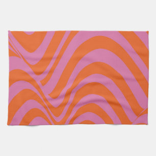Lila Orange Retro Flüssig Groovy Stripe Muster Geschirrtuch