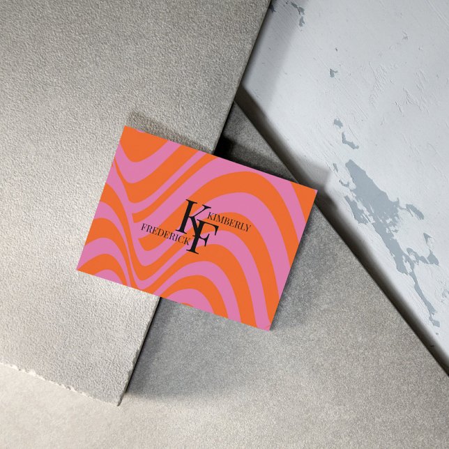 Lila Orange Retro Flüssig Groovy Stripe Muster Visitenkarte (Von Creator hochgeladen)