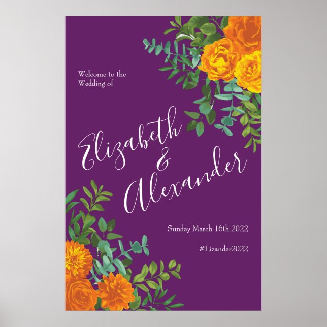 Lila Orange Rose Hochzeit Frühjahr Poster (Vorne)