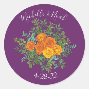 Lila Orange Rose Hochzeit Frühjahr Runder Aufkleber
