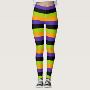 Lila Orange Schwarz Grüne Hexenstreifen Halloween Leggings