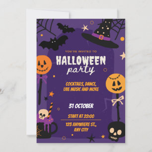 Lila-orange spielerische Halloween-Party-Einladung Einladung