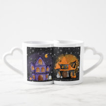 LILA ORANGE SPOOKY HALLOWEEN HÄUSER