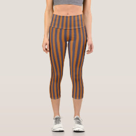 Lila Orange Streifenmuster Capri Leggings