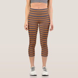 Lila Orange Streifenmuster Capri Leggings