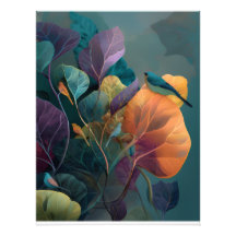 Lila Orange Tropische Vögel & Botanisches Foto