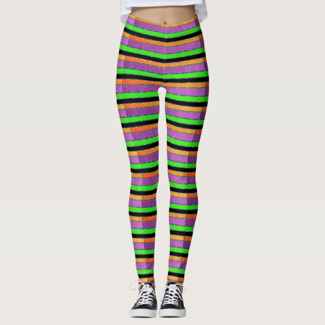Lila orange und grüne gestreifte Leggings (Vorderseite)