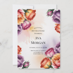 Lila Orange und Rote Rosen Brunch & Sekt Einladung