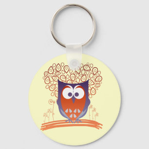 Lila Orange Whimsical Niedlich Owl Schlüsselanhäng Schlüsselanhänger