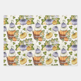 LILA ORANGE WHITE FALL PUMPKINS GESCHENKPAPIER SET