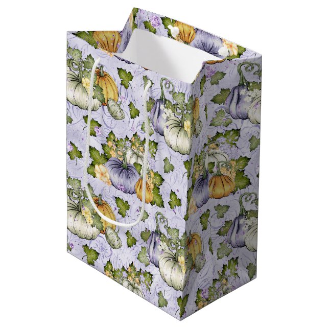 LILA ORANGE WHITE FALL PUMPKINS MITTLERE GESCHENKTÜTE (Vorderseite Schrägansicht)