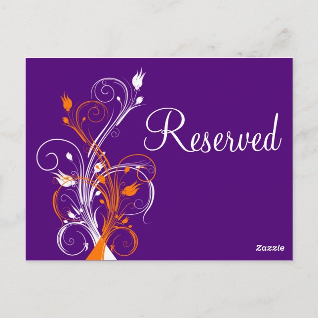 Lila Orange White Floral "Reserviert" Postkarte (Rückseite)