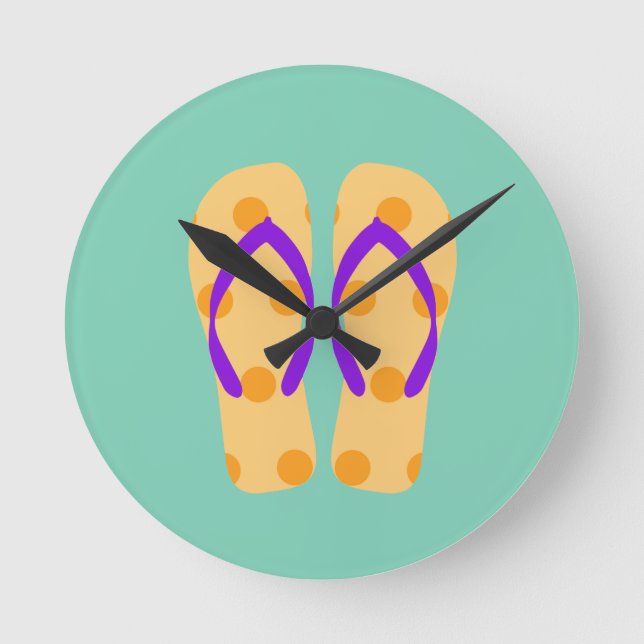 Lila Orange Yellow Summer Beach Thema Flip Flops Runde Wanduhr (Vorderseite)