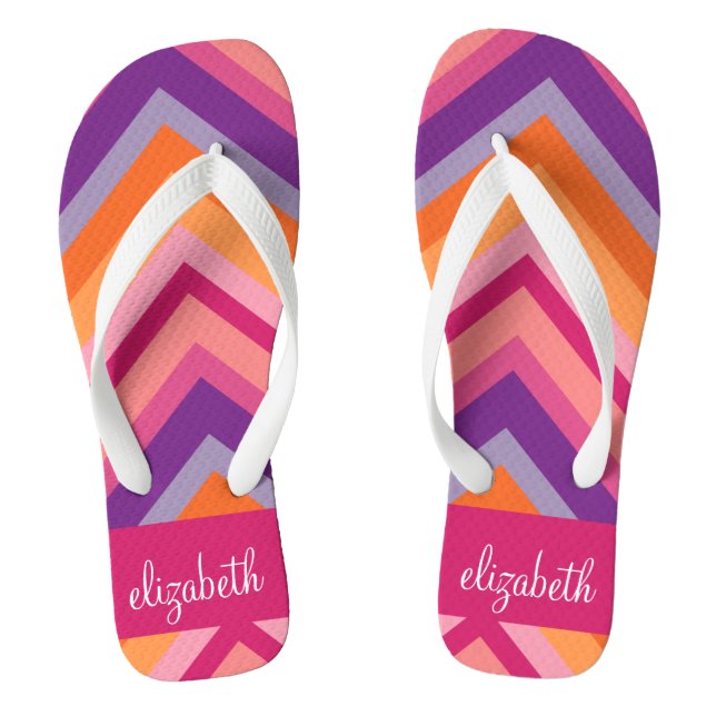Lila orange Zickzack Muster in Pink Flip Flops (Fußbett)