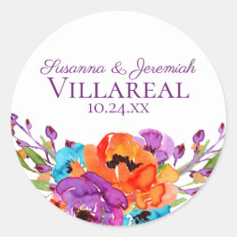 Lila Orangefarbene Hochzeit Runder Aufkleber
