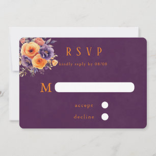 Lila Orangefarbene Hochzeitskarten Einladung
