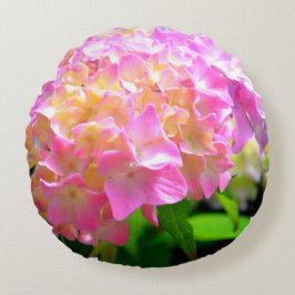 Lila-orangefarbene Hydrangeas Rundes Kissen