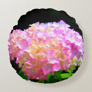 Lila-orangefarbene Hydrangeas Rundes Kissen