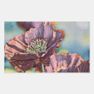 Lila-orangefarbene Mohnblüten Blume Aquarell Rechteckiger Aufkleber
