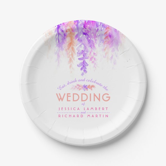 Lila orangefarbene Teller für Hochzeiten (Vorderseite)