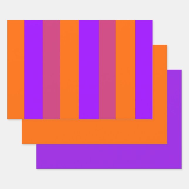 Lila, orangefarbene und rosa Streifen Geschenkpapier Set (Set)