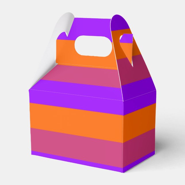 Lila, orangefarbene und rosa Streifen Geschenkschachtel (Vorderseite)