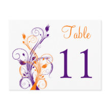 Lila Orangefarbene weiße Tischnummer Postkarte 2