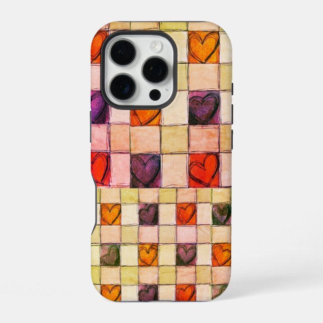 Lila Orangenherzen Gingham iPhone Gehäuse 16 Pro Hülle (Rückseite)