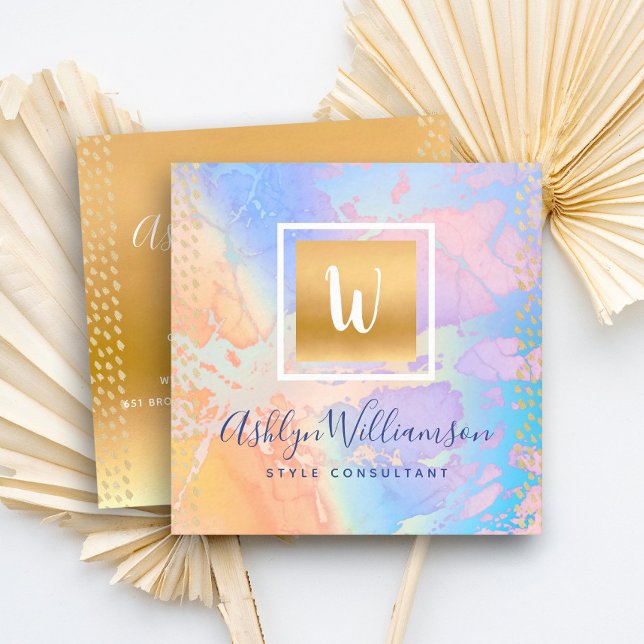 Lila Orangenmonogramm Quadratische Visitenkarte (Von Creator hochgeladen)