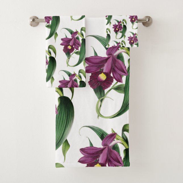 Lila Orchiatmuster Badhandtuch Set (Insitu)