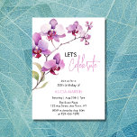 Lila Orchid-Blume Blossom 50. Geburtstag Einladung<br><div class="desc">Eleganter lila Orchideenzweig in einer weißen Kulisse zum Geburtstag. Einfache Anpassung für Name,  Alter und Veranstaltungsdetails,  um Ihren Anzug zu gewährleisten.</div>