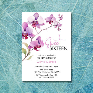 Lila Orchid Blume Blossom Sweet 16 Geburtstag Einladung