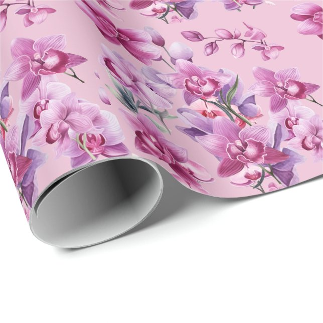 Lila Orchid-Blume Geschenkpapier (Rolleneckpunkt)