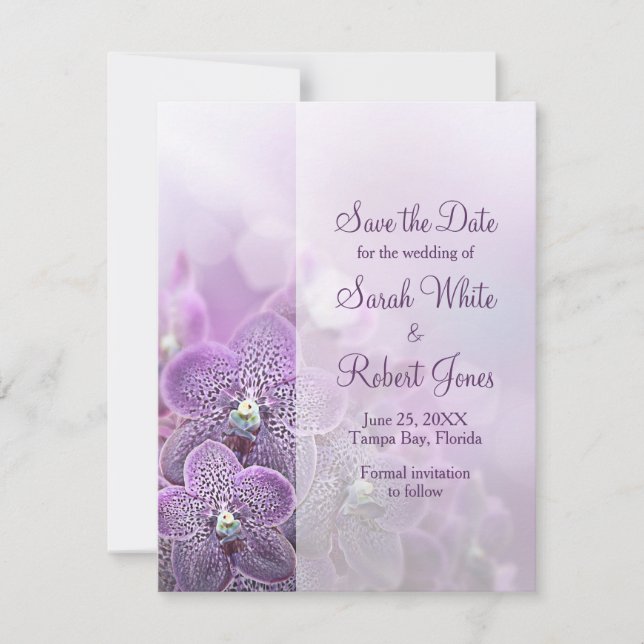 Lila Orchid-Blume Hochzeit speichern Sie das Datum Save The Date (Vorderseite)