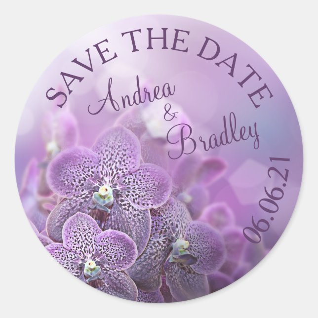 Lila Orchid-Blume Personalisiert Hochzeit Runder Aufkleber (Vorderseite)