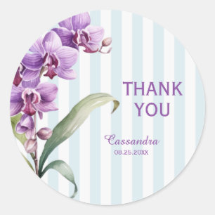 Lila orchid grüne Streifen Blumendanke Runder Aufkleber