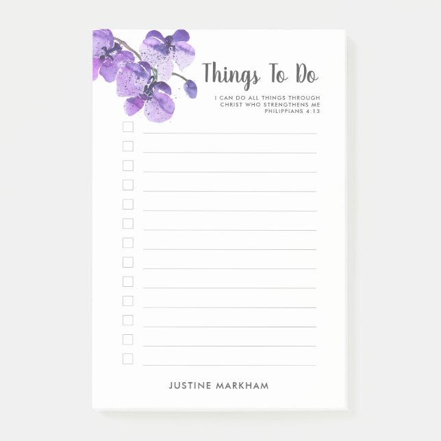 Lila Orchid-Schrift, die Personalisiert zu führen  Post-it Klebezettel (Vorderseite)