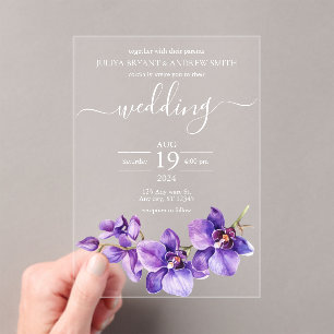Lila Orchid-Script-Hochzeit Acryleinladungen