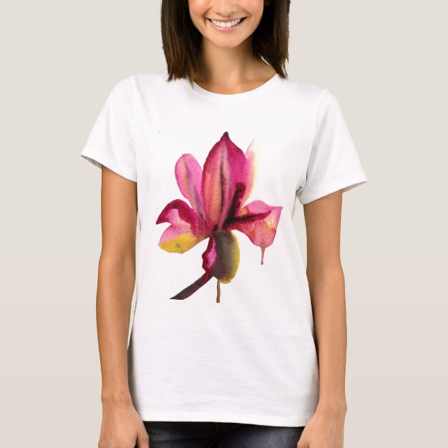 Lila Orchid Wasserfarbe Tropische Blume T-Shirt (Vorderseite)